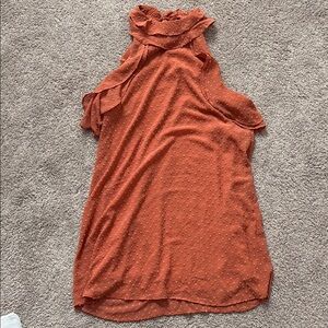 Women's High Neck Boutique Ruffle Neck Dress  - Burnt Orange - Size Large